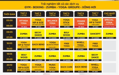 THỜI KHÓA BIỂU CÁC LỚP ZUMBA & DANCE